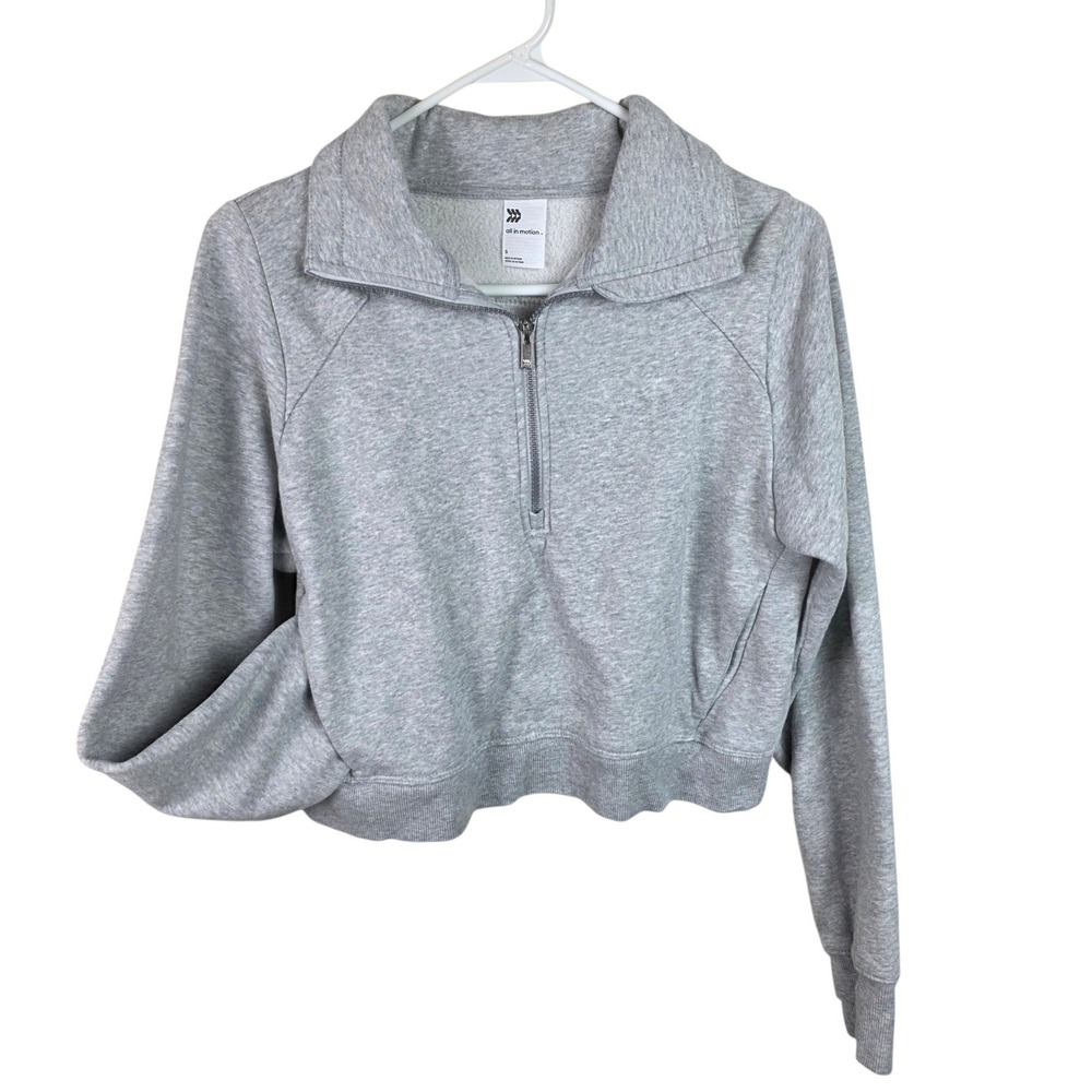 All In Motion Sweatshirt Women S Gray Excellent Quarter-Zip Cropped Fleece Pull